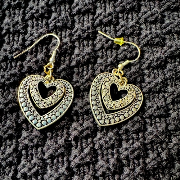Womens Double Heart Silver Earrings Black Jewelry - Picture 2 of 6
